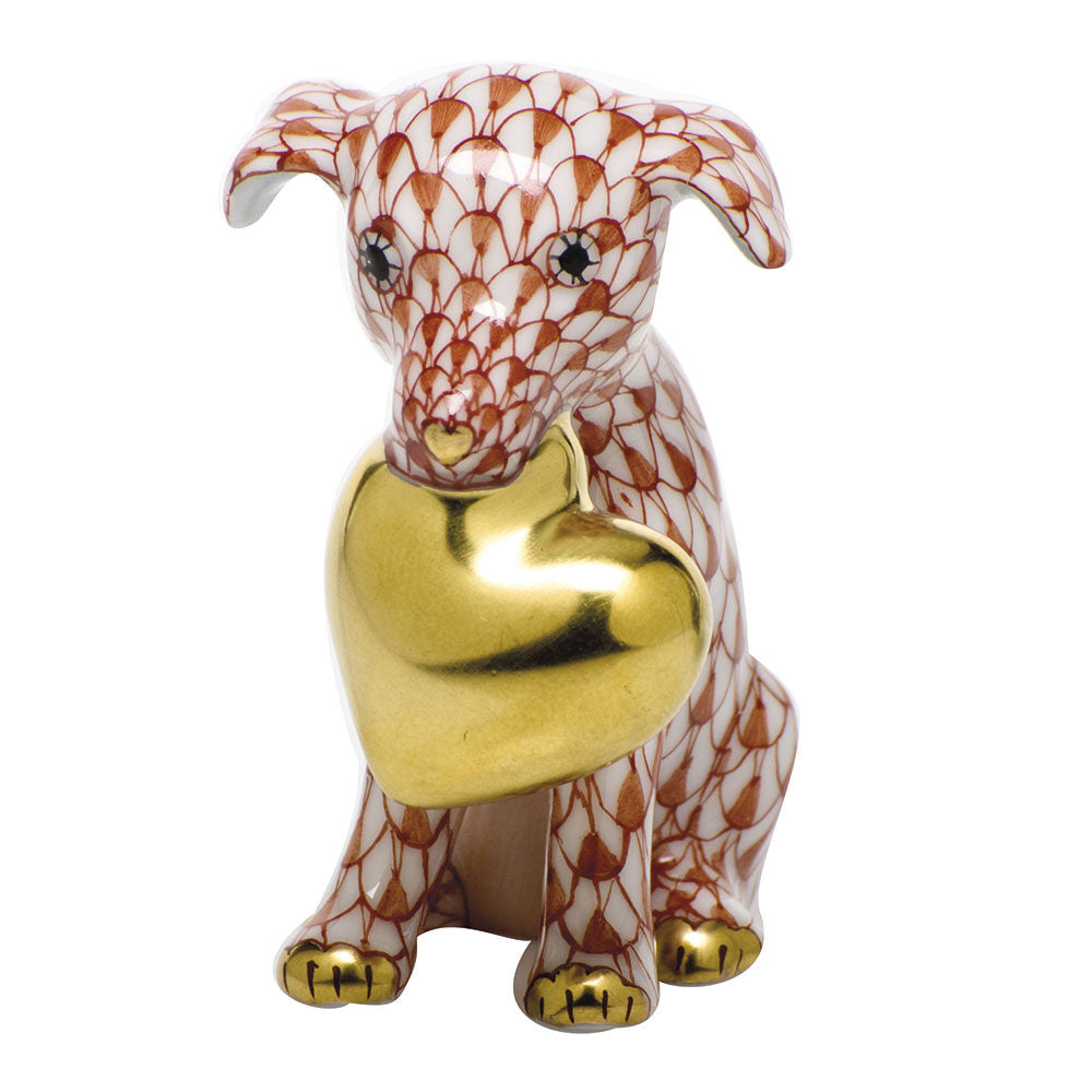 Puppy Love Figurine in hand-painted Rust porcelain by Herend of Hungary