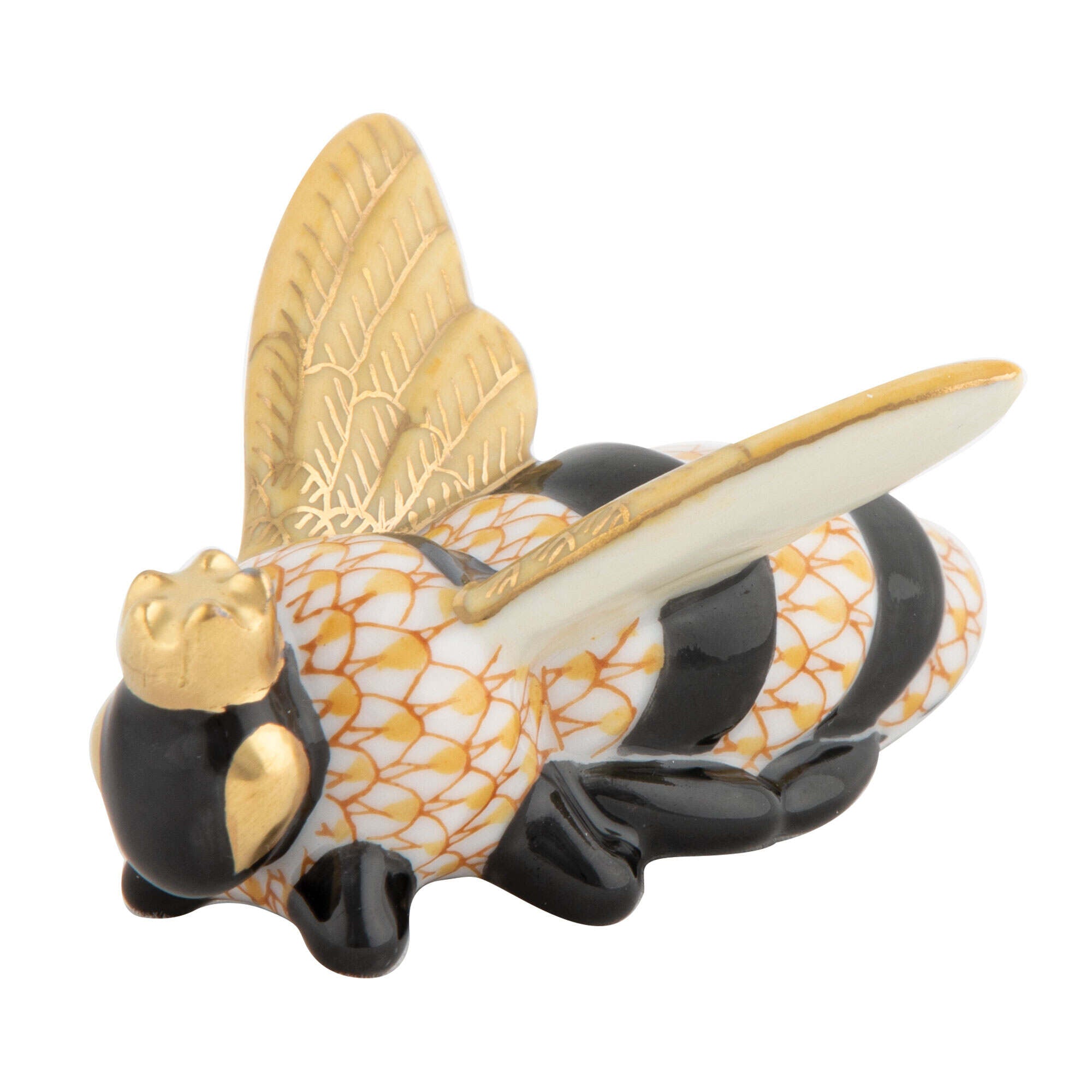 Herend Queen Bee Figurine porcelain figurine painted in the Butterscotch fishnet pattern