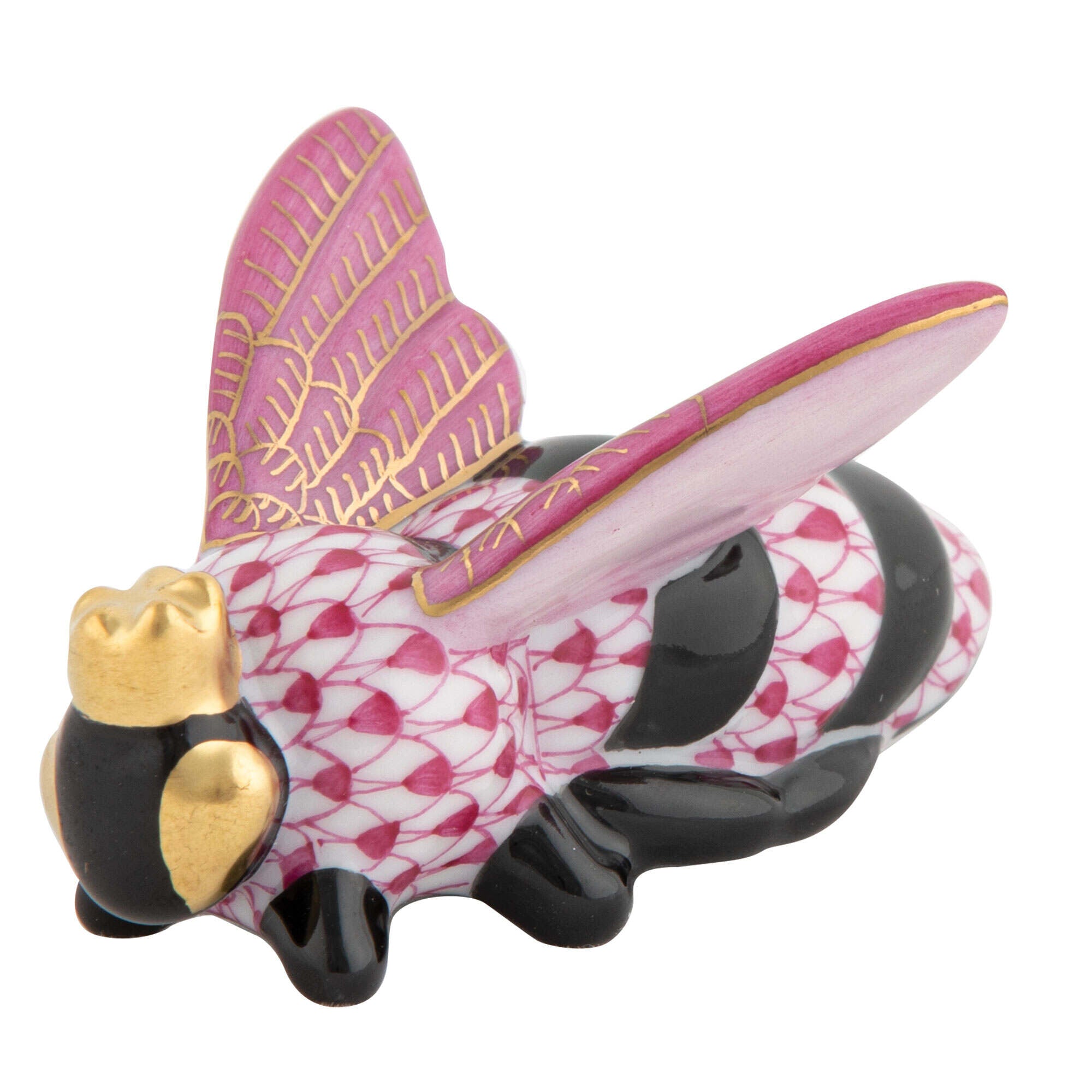 Raspberry fishnet Queen Bee Figurine figurine, hand-painted Herend porcelain with 24k gold accents