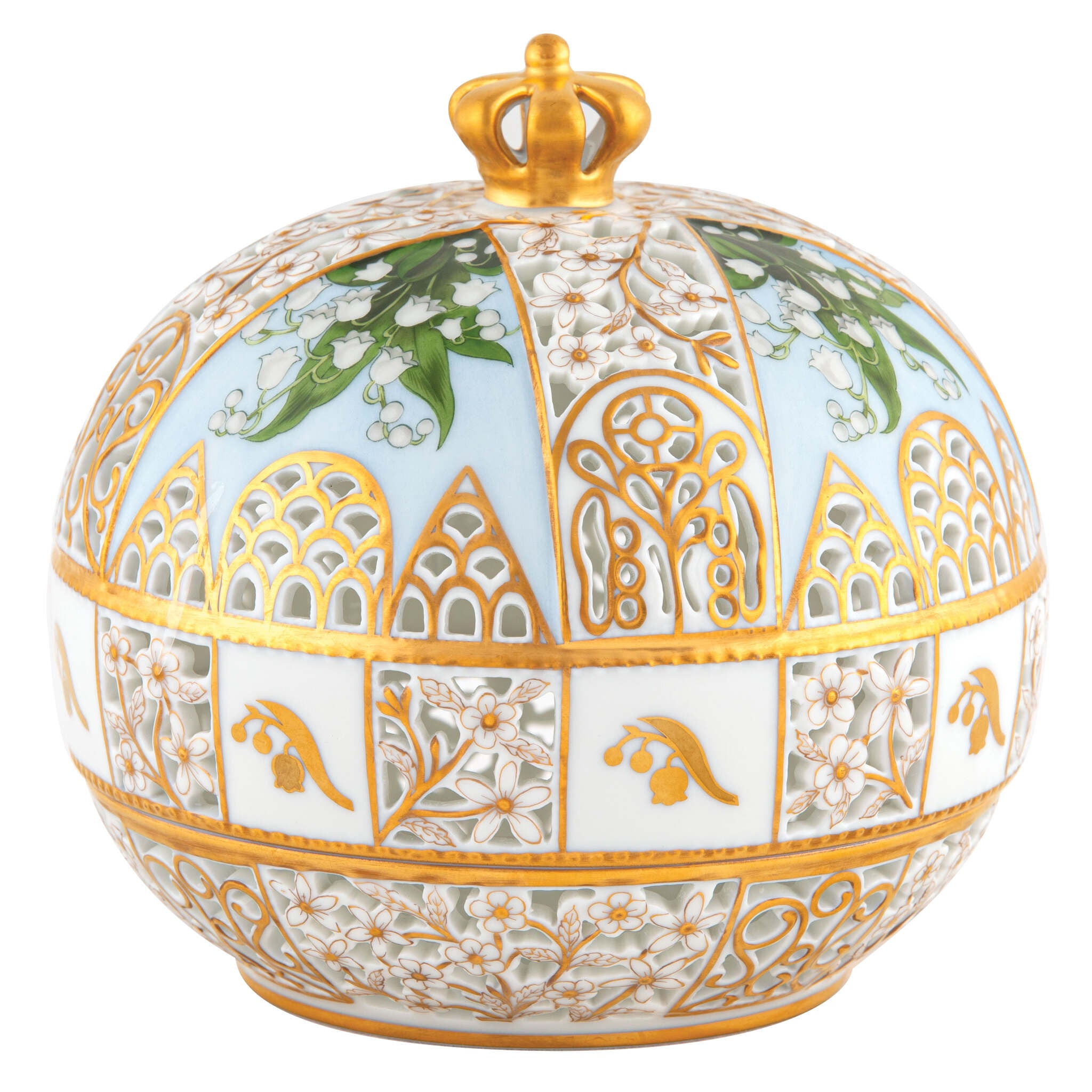 Hand-painted Herend Queen Elizabeth Bonbon Candy Dish in fine porcelain, 5in H X 5in D, on a white background