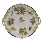 Hand-painted Herend Queen Victoria (Blue) Chop Plate with Handles in fine porcelain, 12in D, on a white background