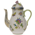 Hand-painted Herend Queen Victoria (Blue) Coffee Pot with Rose Coffeepot in fine porcelain, (36 OZ) 8.5in H, on a white background