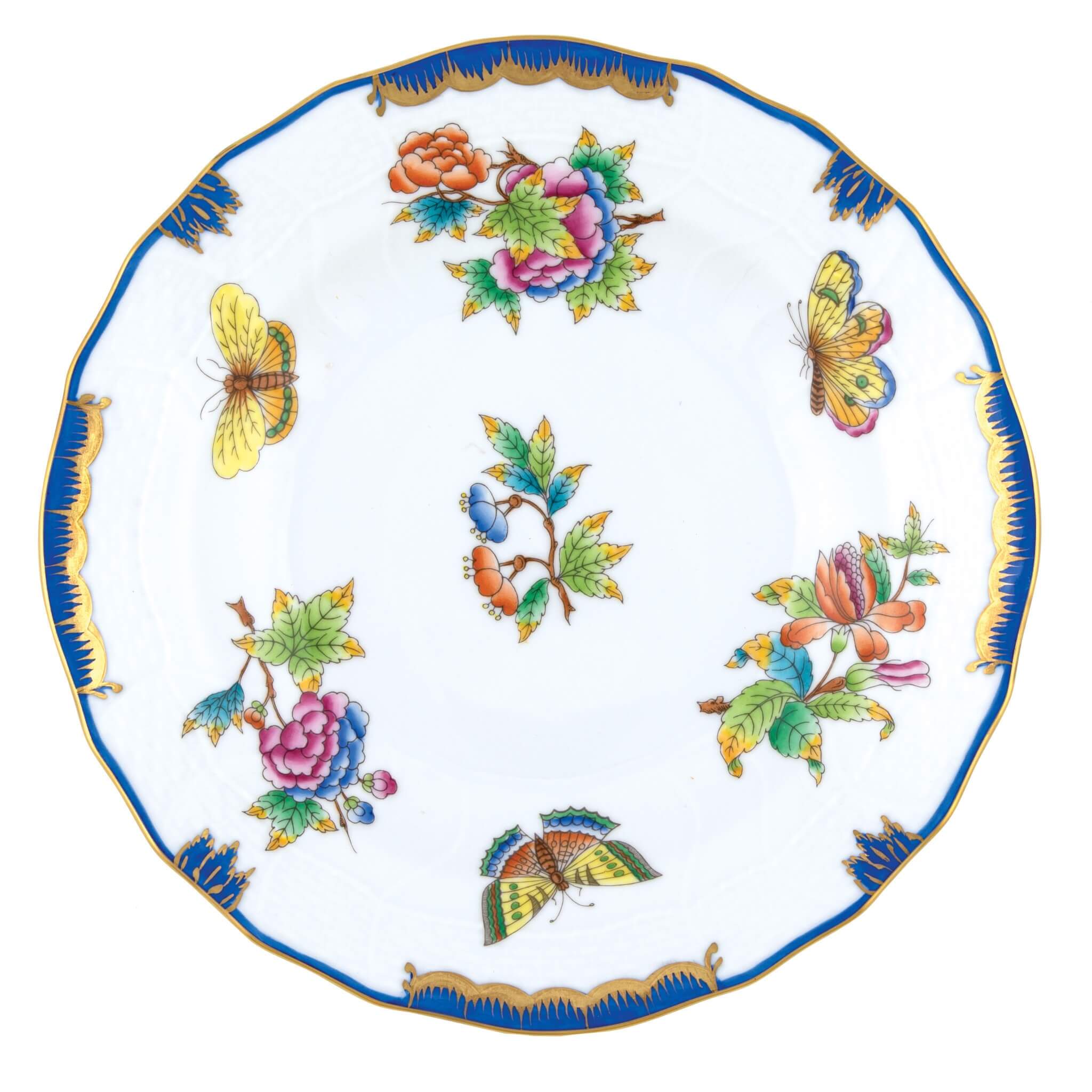 Hand-painted Herend Queen Victoria (Blue) Dessert Plate in fine porcelain, 8.25in D, on a white background