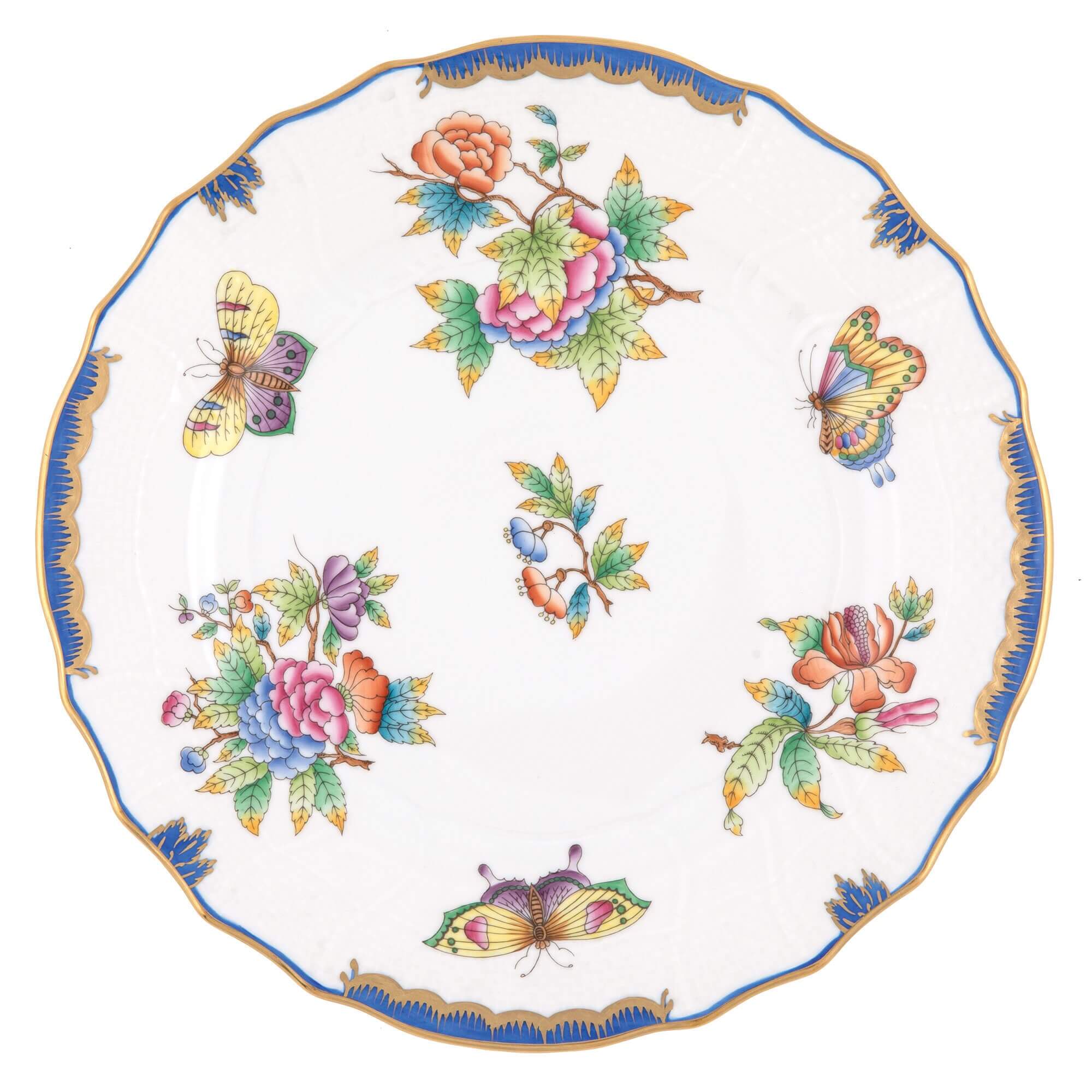 Hand-painted Herend Queen Victoria (Blue) Dinner Plate in fine porcelain, 10.5in D, on a white background