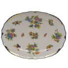 Hand-painted Herend Queen Victoria (Blue) Platter in fine porcelain, 15in L X 11.5in W, on a white background