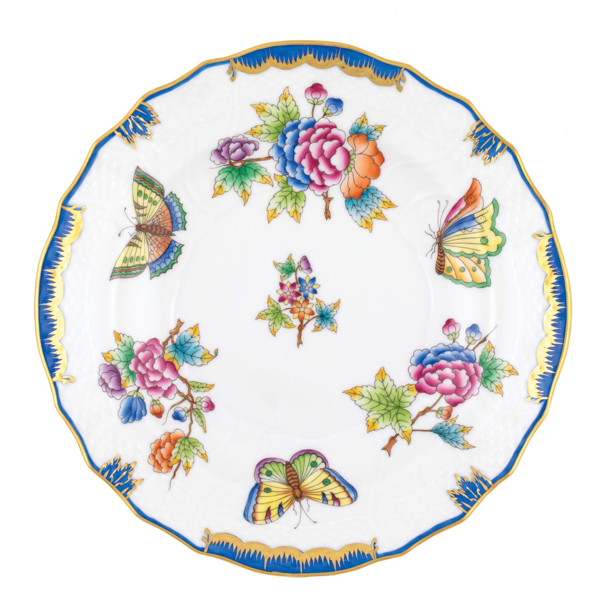 Hand-painted Herend Queen Victoria (Blue) Salad Plate in fine porcelain, 7.5in D, on a white background
