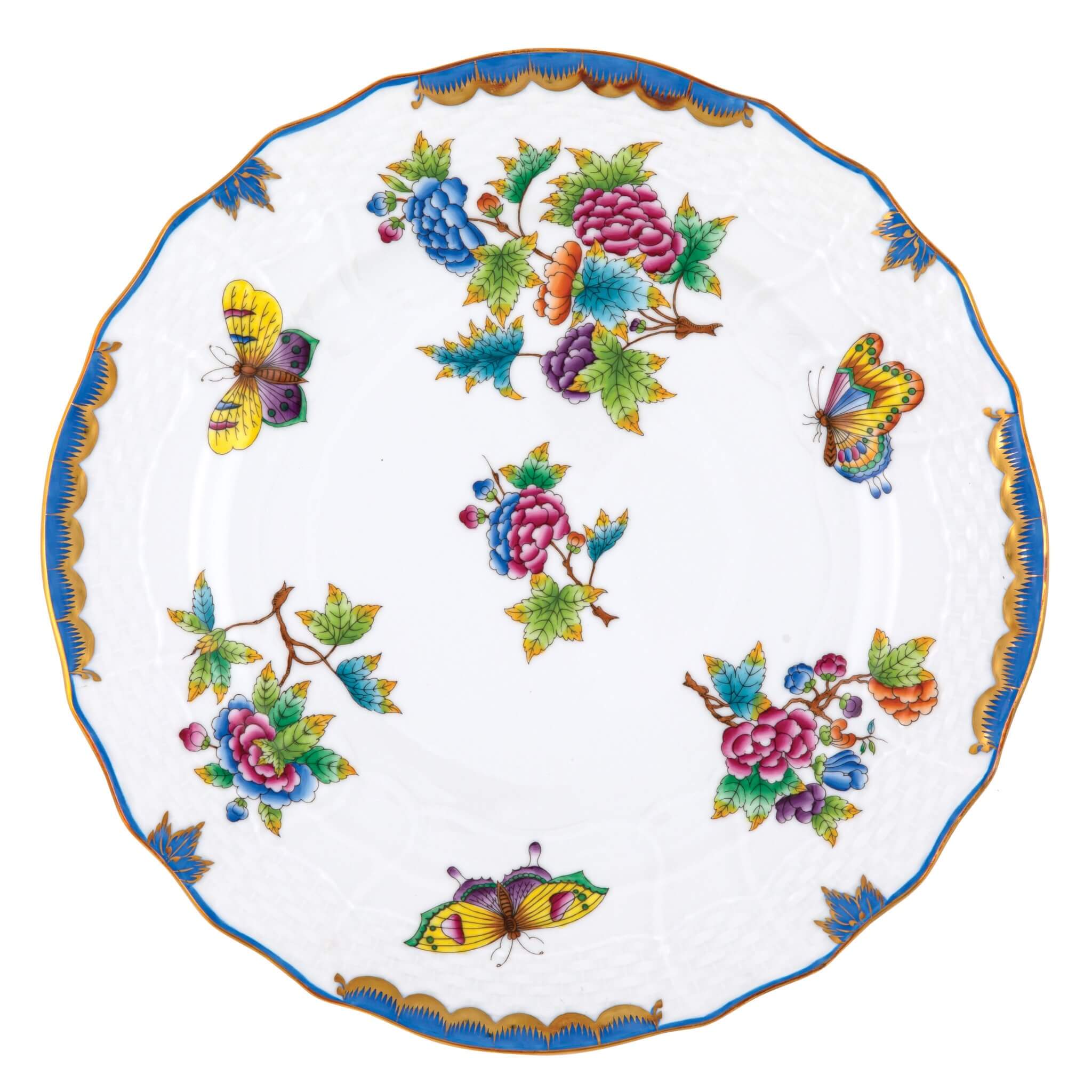 Hand-painted Herend Queen Victoria (Blue) Service Plate Charger & Service Plate in fine porcelain, 11in D, on a white background