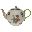 Hand-painted Herend Queen Victoria (Blue) Tea Pot with Rose Teapot in fine porcelain, (36 OZ) 5.5in H, on a white background