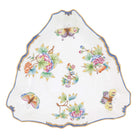 Hand-painted Herend Queen Victoria (Blue) Triangle Dish in fine porcelain, 9.5in L, on a white background