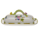 Hand-painted Herend Queen Victoria Butter Dish with Branch in fine porcelain, 8.5in L, on a white background