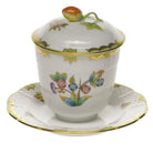 Hand-painted Herend Queen Victoria Jam Jar with Berry Lid in fine porcelain, 4.5in H, on a white background