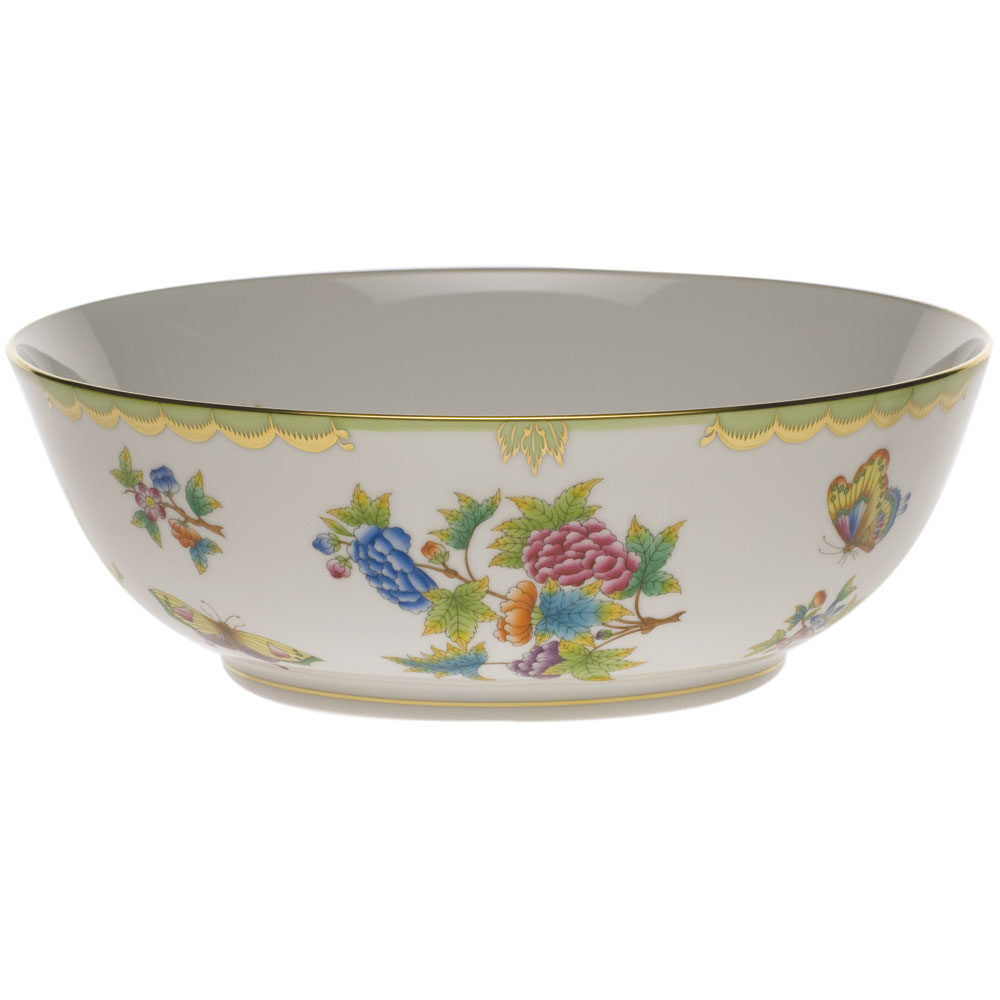 Hand-painted Herend Queen Victoria Large Bowl in fine porcelain, 11in D, on a white background