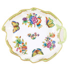Hand-painted Herend Queen Victoria Leaf Dish in fine porcelain, 7.75in L, on a white background