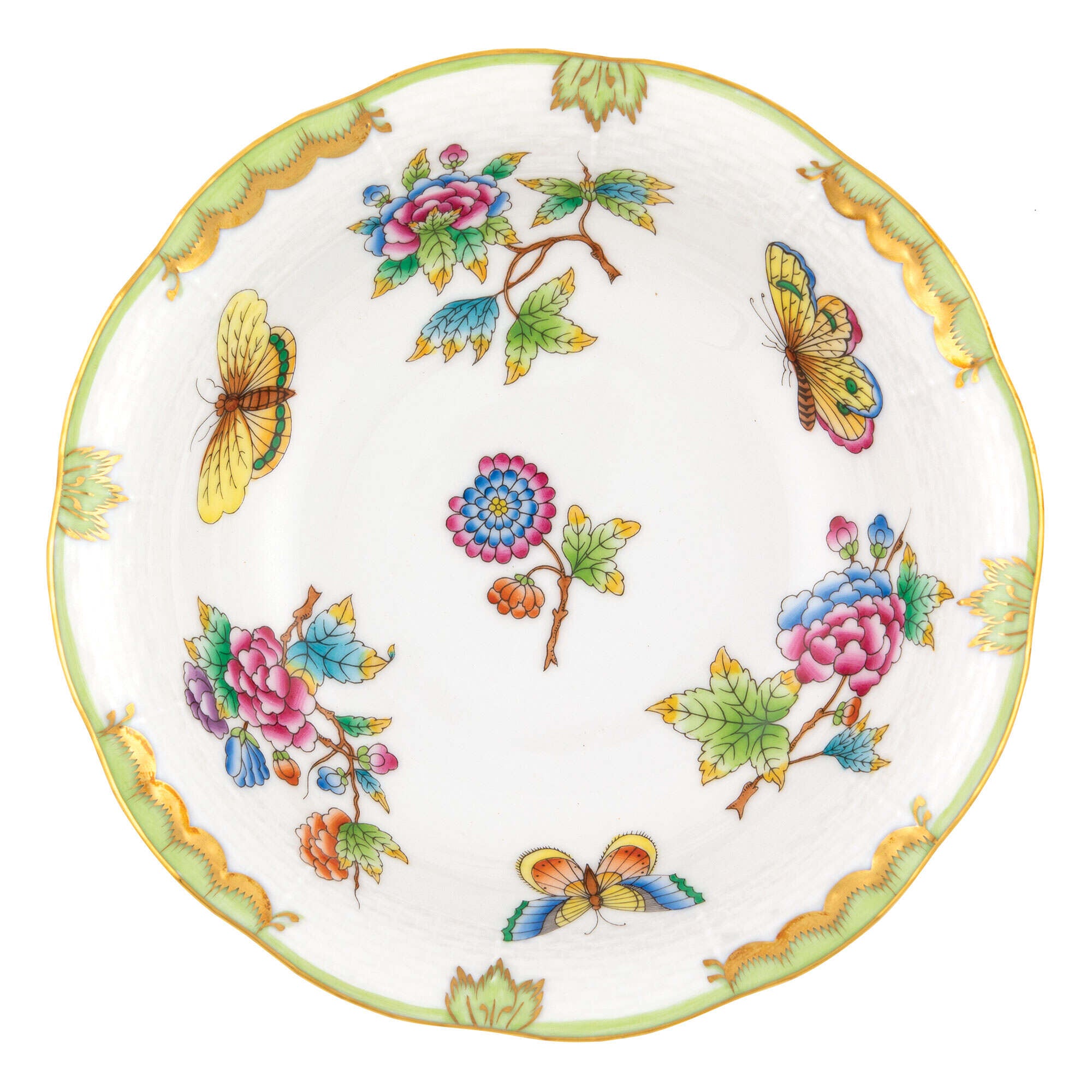 Hand-painted Herend Queen Victoria Oatmeal Bowl in fine porcelain, 6.5in D, on a white background