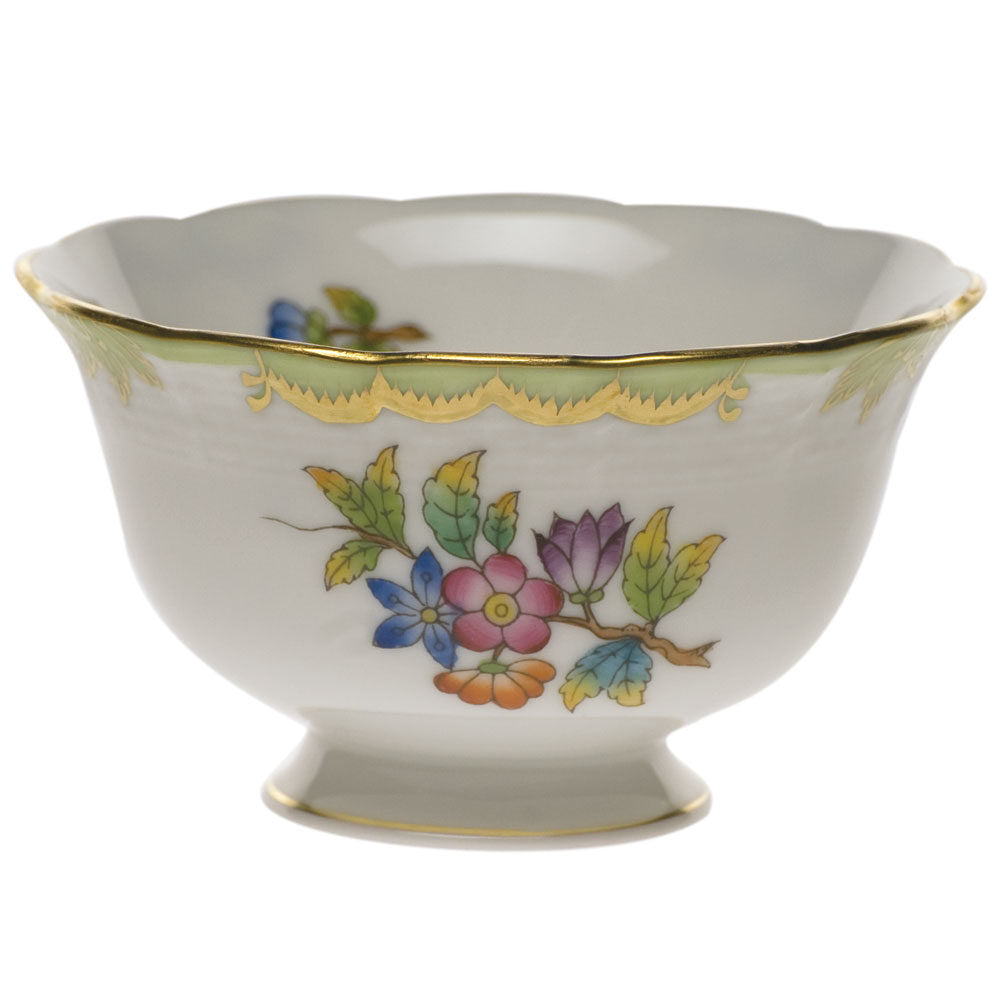 Hand-painted Herend Queen Victoria Open Sugar Bowl in fine porcelain, 3in D X 1.5in H, on a white background