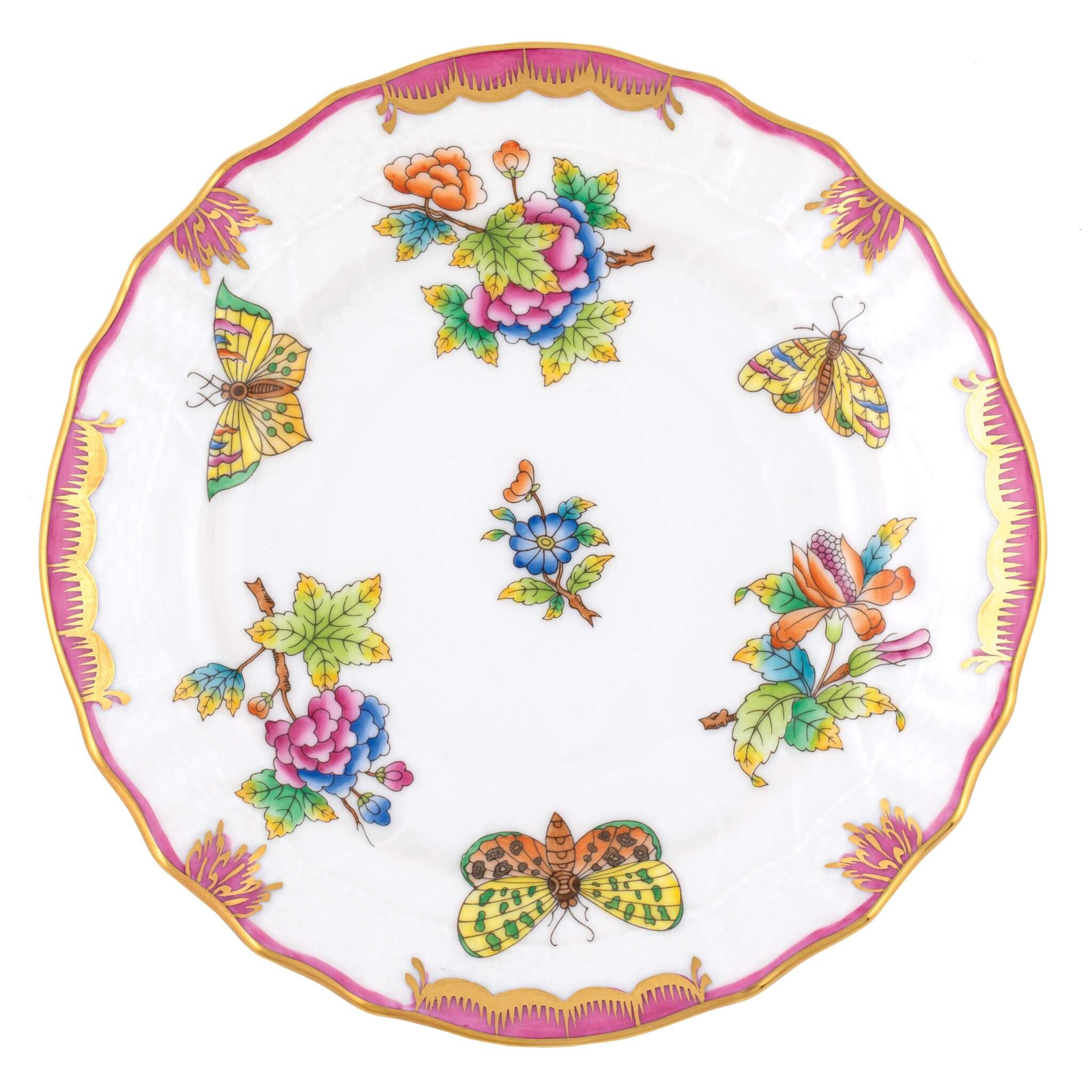 Hand-painted Herend Queen Victoria (Pink) Bread and Butter Plate Bread & Butter Plate in fine porcelain, 6in D, on a white background