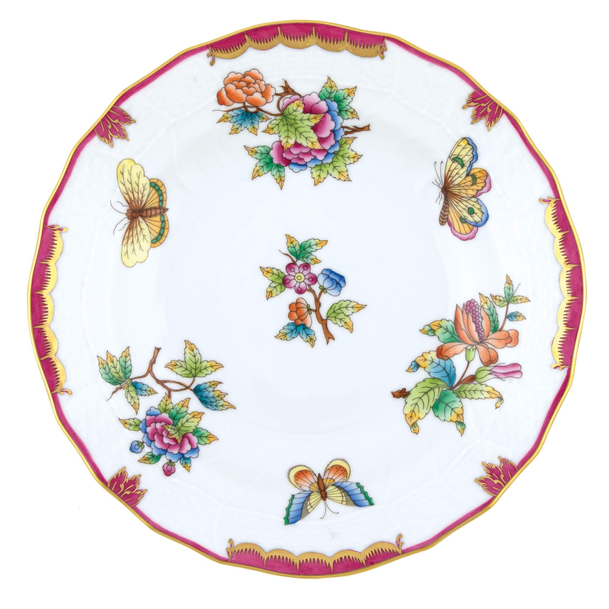 Hand-painted Herend Queen Victoria (Pink) Dessert Plate in fine porcelain, 8.25in D, on a white background