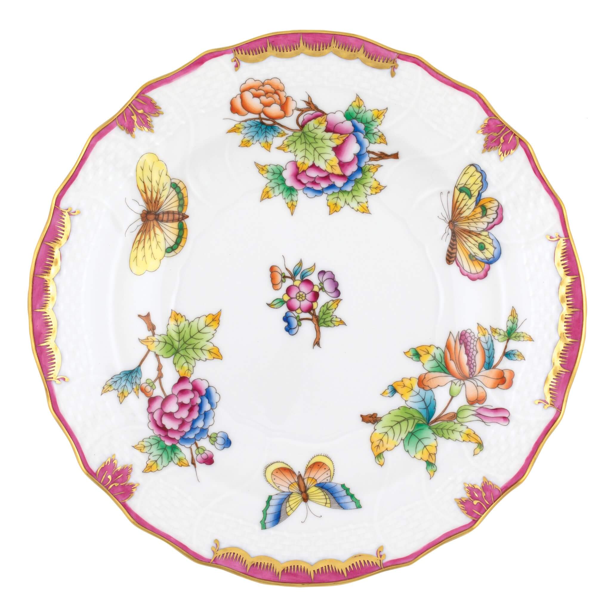 Hand-painted Herend Queen Victoria (Pink) Salad Plate in fine porcelain, 7.5in D, on a white background