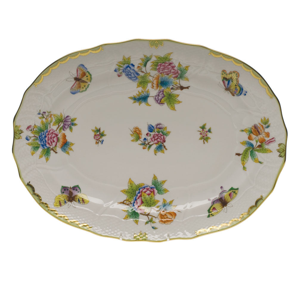Hand-painted Herend Queen Victoria Platter in fine porcelain, 15in L X 11.5in W, on a white background