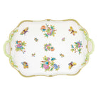 Hand-painted Herend Queen Victoria Rec Tray with Branch Handles in fine porcelain, 18in L, on a white background