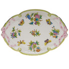 Hand-painted Herend Queen Victoria Ribbon Tray in fine porcelain, 15.75in L X 11in W, on a white background