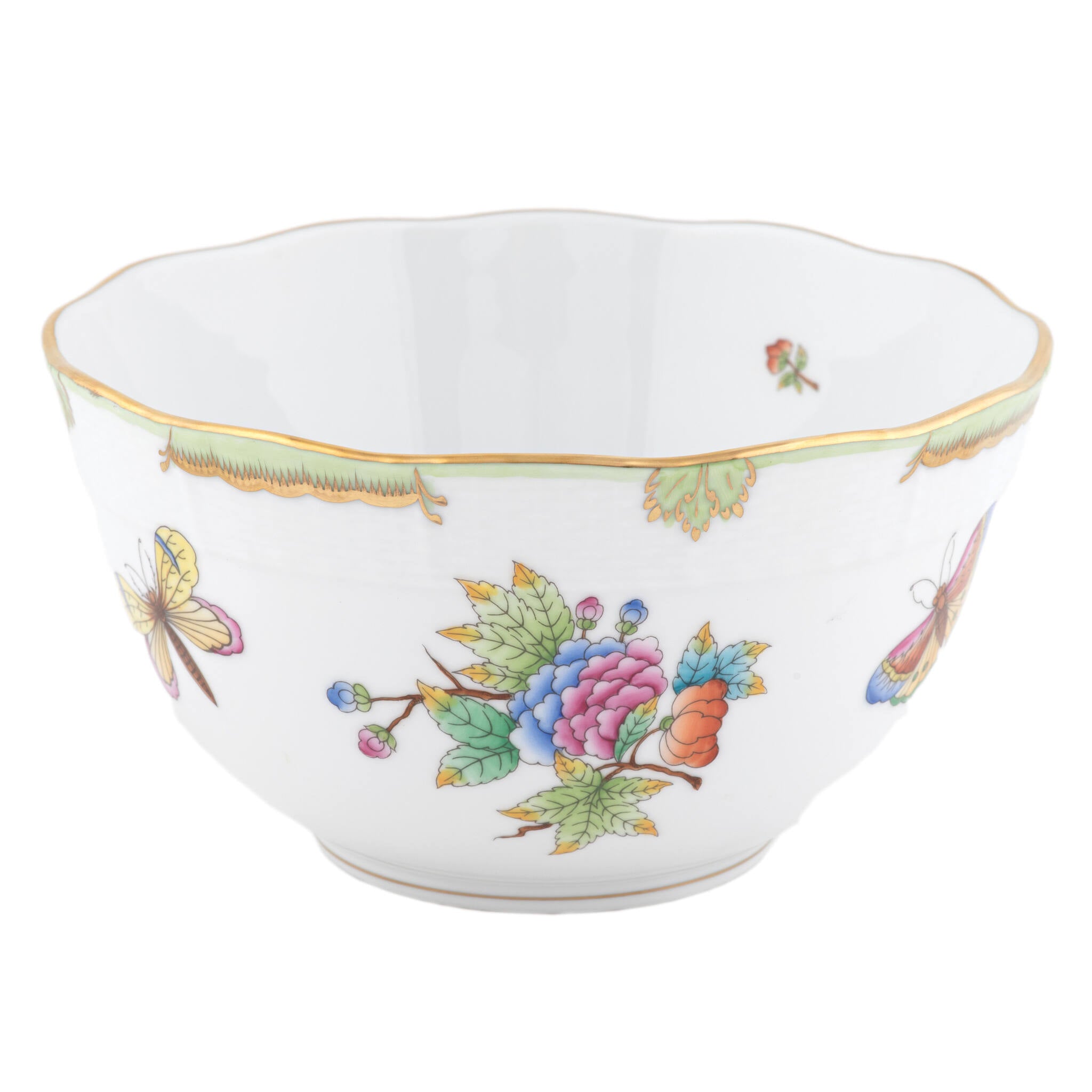 Hand-painted Herend Queen Victoria Round Bowl in fine porcelain, (3.5 PT) 7.5in D, on a white background