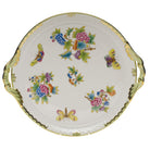 Hand-painted Herend Queen Victoria Round Tray with Handles in fine porcelain, 11.25in D, on a white background