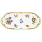 Hand-painted Herend Queen Victoria Sandwich Tray in fine porcelain, 14.5in L X 6in W, on a white background