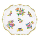 Hand-painted Herend Queen Victoria Scallop Tray in fine porcelain, 11.25in L X 9.5in W, on a white background