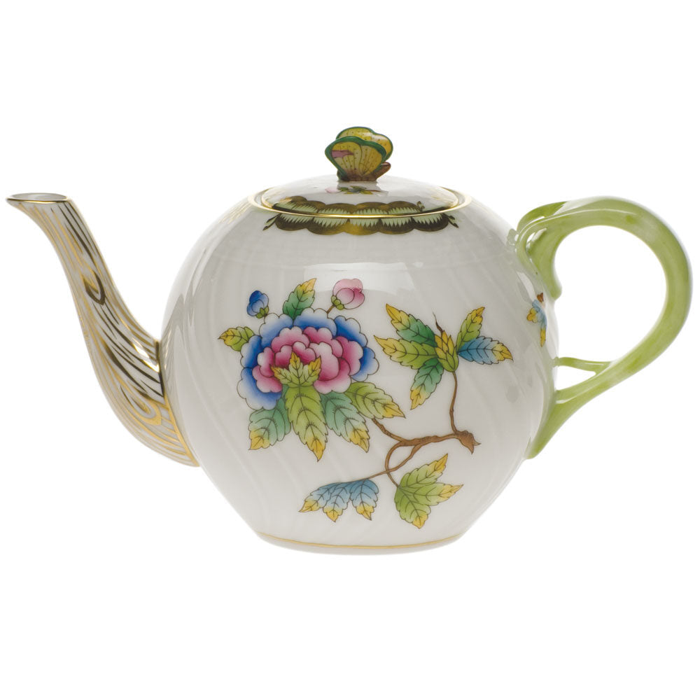 Hand-painted Herend Queen Victoria Tea Pot with Butterfly Teapot in fine porcelain, (12 OZ) 4in H, on a white background