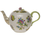 Hand-painted Herend Queen Victoria Tea Pot with Rose Teapot in fine porcelain, (36 OZ) 5.5in H, on a white background