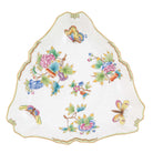 Hand-painted Herend Queen Victoria Triangle Dish in fine porcelain, 9.5in L, on a white background