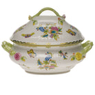 Hand-painted Herend Queen Victoria Tureen with Branch Handles in fine porcelain, (4 QT) 10in H, on a white background