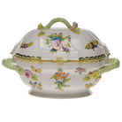 Hand-painted Herend Queen Victoria Tureen with Branch in fine porcelain, (2 QT) 9.5in H, on a white background