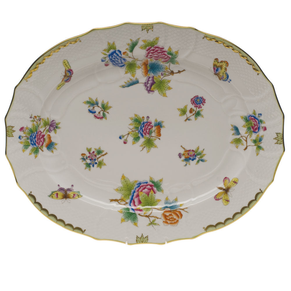 Hand-painted Herend Queen Victoria Turkey Platter in fine porcelain, 18in L X 14.5in W, on a white background