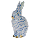 Hand-painted Herend Rabbit Figurine in Blue fishnet porcelain on a white background