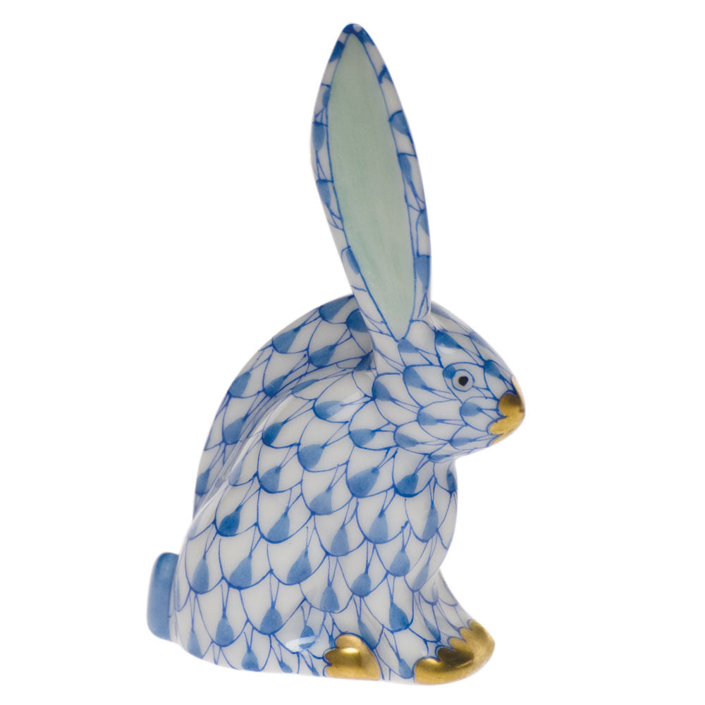 Rabbit Miniature Figurine in hand-painted Blue porcelain by Herend of Hungary