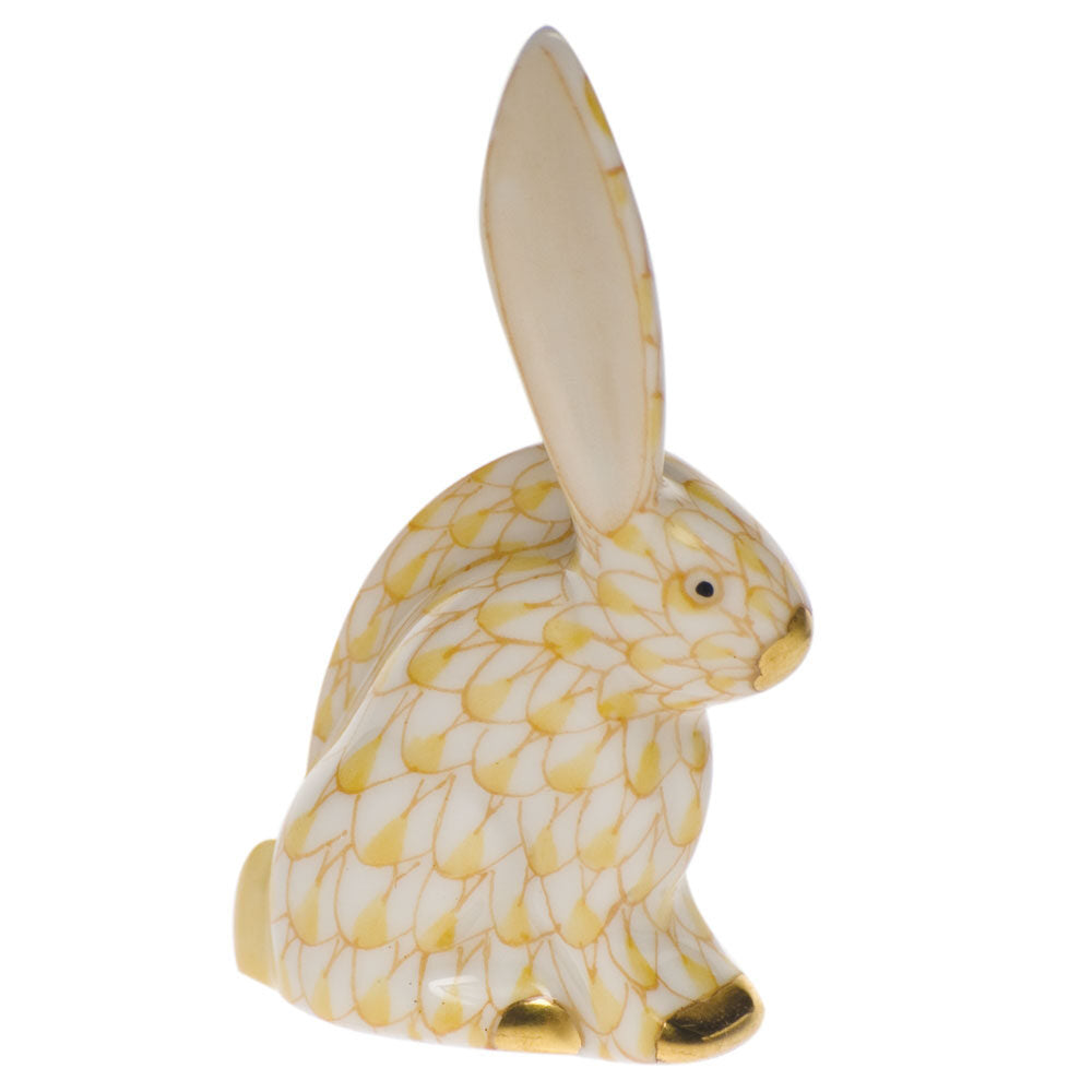 Butterscotch fishnet Rabbit Miniature Figurine figurine, hand-painted Herend porcelain with 24k gold accents