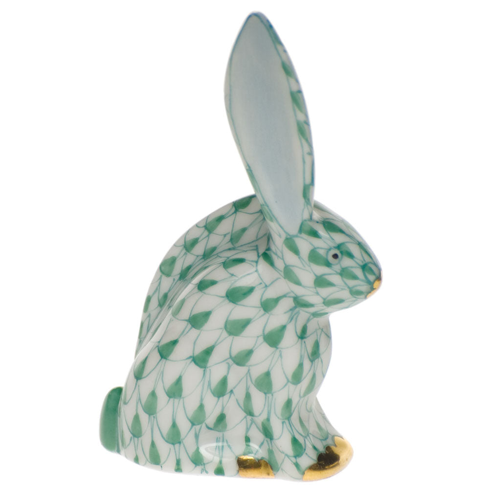 Rabbit Miniature Figurine in hand-painted Green porcelain by Herend of Hungary