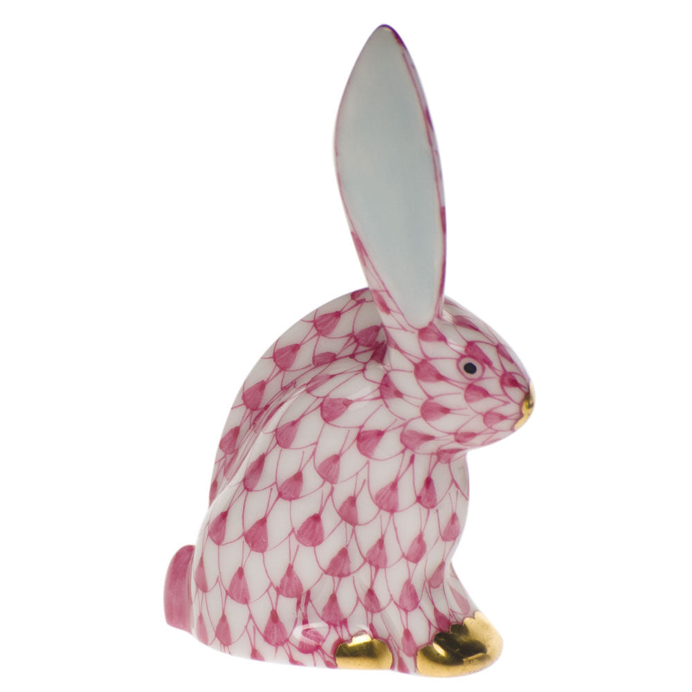Raspberry fishnet Rabbit Miniature Figurine figurine, hand-painted Herend porcelain with 24k gold accents