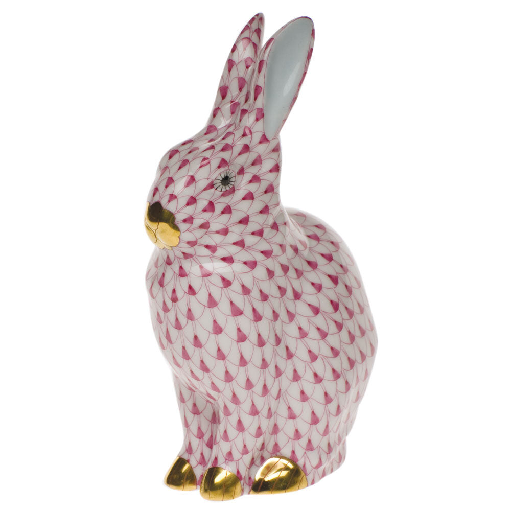 Raspberry fishnet Rabbit Figurine figurine, hand-painted Herend porcelain with 24k gold accents