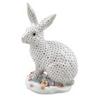 Hand-painted Herend Rabbit with Applied Flowers Figurine in fine porcelain, 7in L X 4.75in W X 11.75in H, on a white background