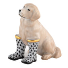 Hand-painted Herend Rainy Day Retriever Figurine in Black fishnet porcelain on a white background
