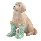 Hand-painted Herend Rainy Day Retriever Figurine in Key Lime fishnet porcelain on a white background