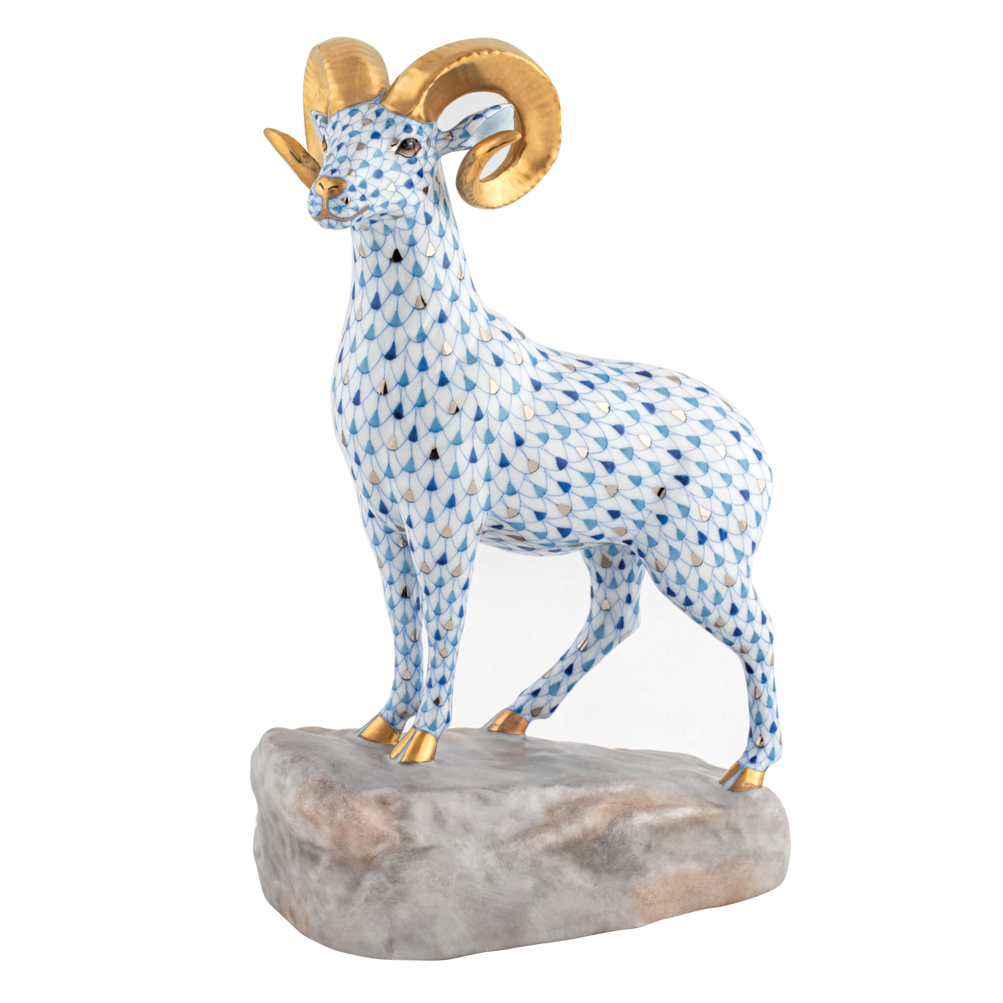 Herend Ram On Rock in Multicolor - Hand-painted Hungarian porcelain figurine by Herend. Paris Tableware.