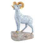 Hand-painted Herend Ram on Rock Figurine in fine porcelain, 5.5in L X 3.25in W X 8.75in H, on a white background
