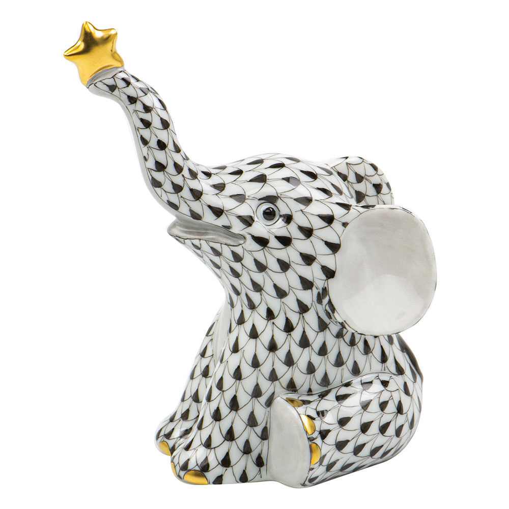Herend Reach For the Stars Figurine porcelain figurine painted in the Black fishnet pattern