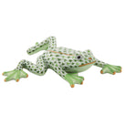 Hand-painted Herend Reaching Frog Figurine in fine porcelain, 4.75in L X 4.25in W X 1in H, on a white background