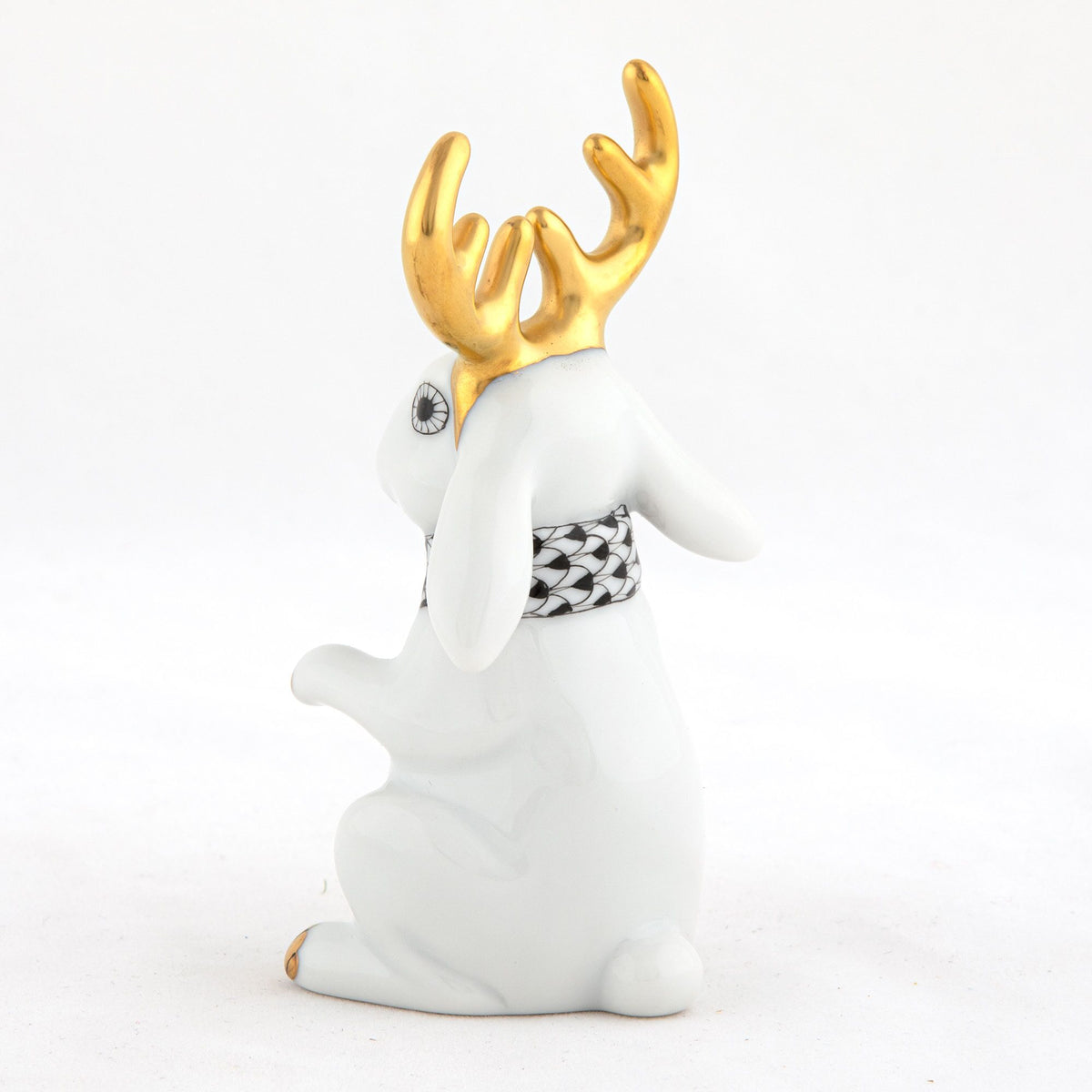 Herend Reindeer Rabbit Figurine – White-Black, alternate view