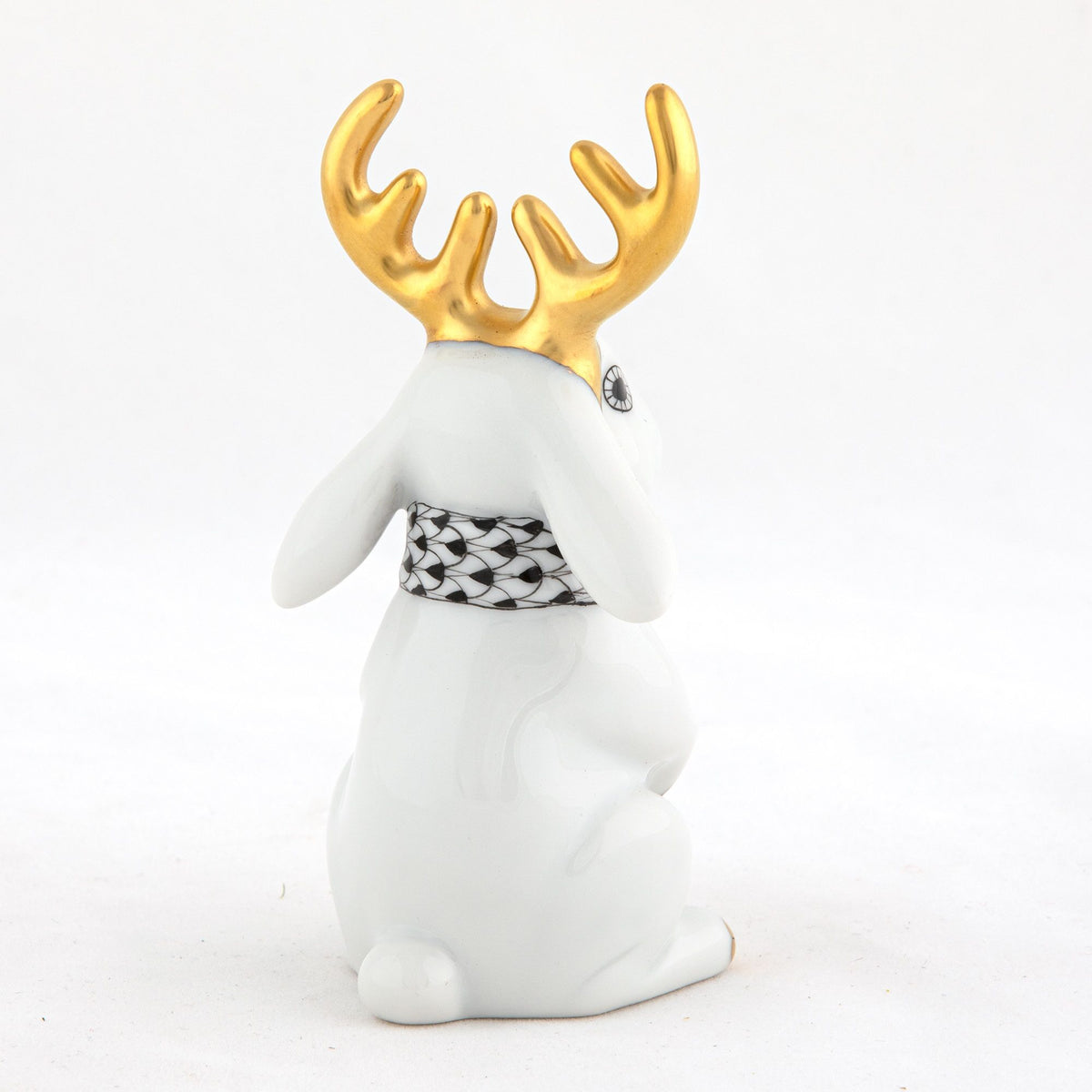 Herend Reindeer Rabbit Figurine – White-Black, alternate view